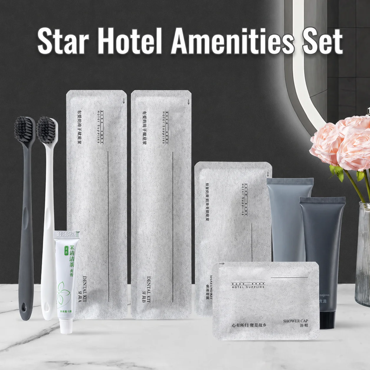 Cost Effective Complete Set Matte Grey Non Woven Hotel Guest Amenities Kit for Star Hotel Homestay Travel Rental Lodge 2 Cost Effective Complete Set Matte Grey Non Woven Hotel Guest Amenities Kit for Star Hotel Homestay Travel Rental Lodge - Image 2