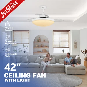 1stshine LED Ceiling Fan Remote Control Saving Space 6 Speeds Quiet Retractable Ceiling Fan Light