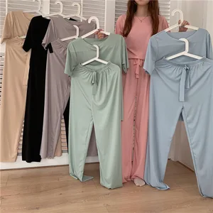 Boutique Wholesale Two-piece Summer New 2026 Clothes Solid Color Cotton Casual T-shirt Long Pants Women's Sets
