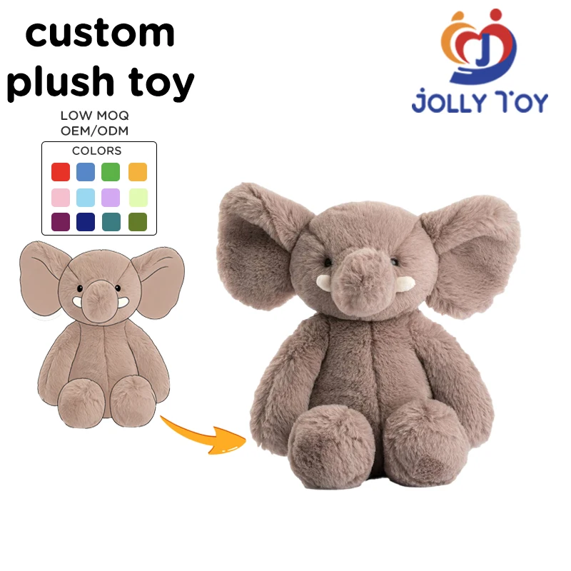 Brinquedo de pelúcia personalizado: pelúcias fofas de elefante em algodão macio, pelúcias personalizáveis, fabricante de brinquedos de pelúcia personalizados