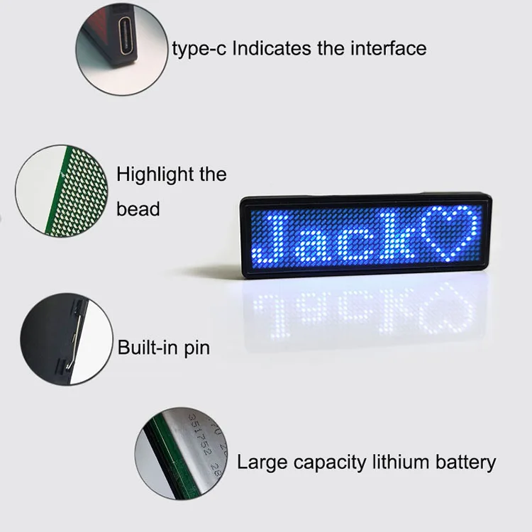 Programmable LED Name Badge Digital Running Text USB Insignia Scrolling Message Sign Led Price Tag
