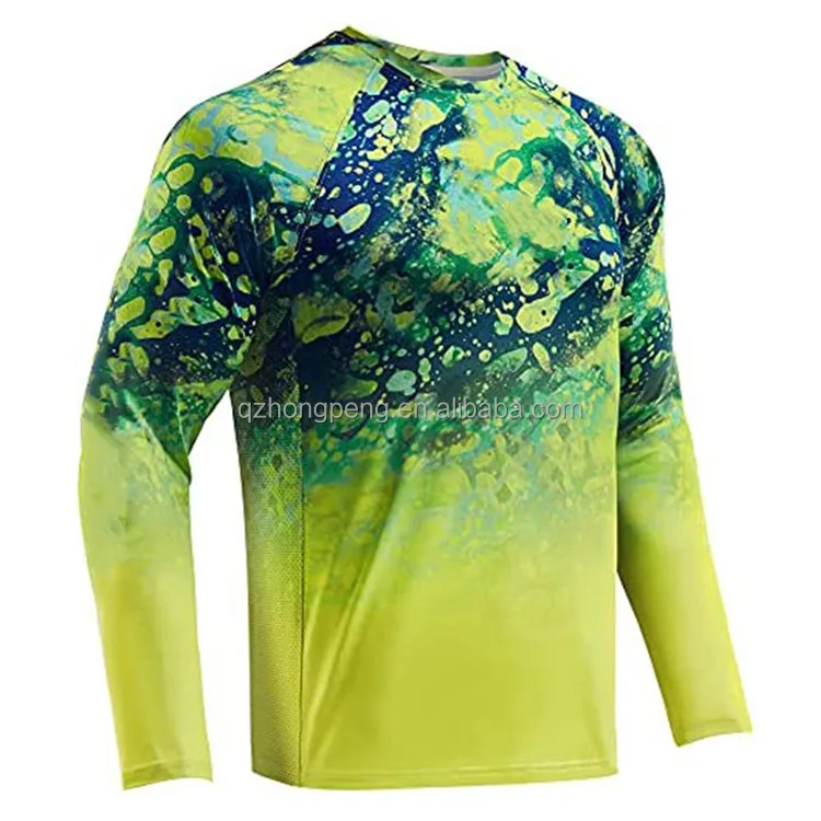 Custom UPF50+ Sun Protection Moisture Wicking Polyester Spandex Fish Clothing Men's Long Sleeve Mesh Vented Uv Fishing Shirt