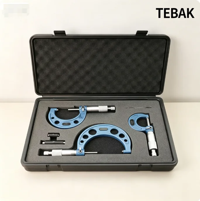 TEBAK High Precision Outside Micrometer Set 0-100mm Range Spiral OD Micrometer Kit 3/4/6 Pcs Optional