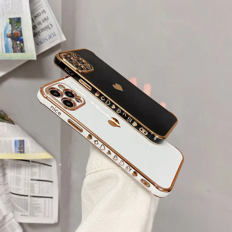 Love Heart Shockproof Anti-drop Electroplated Luxury Cell Phone Cases For IPhone 13 Pro Max Mini factory