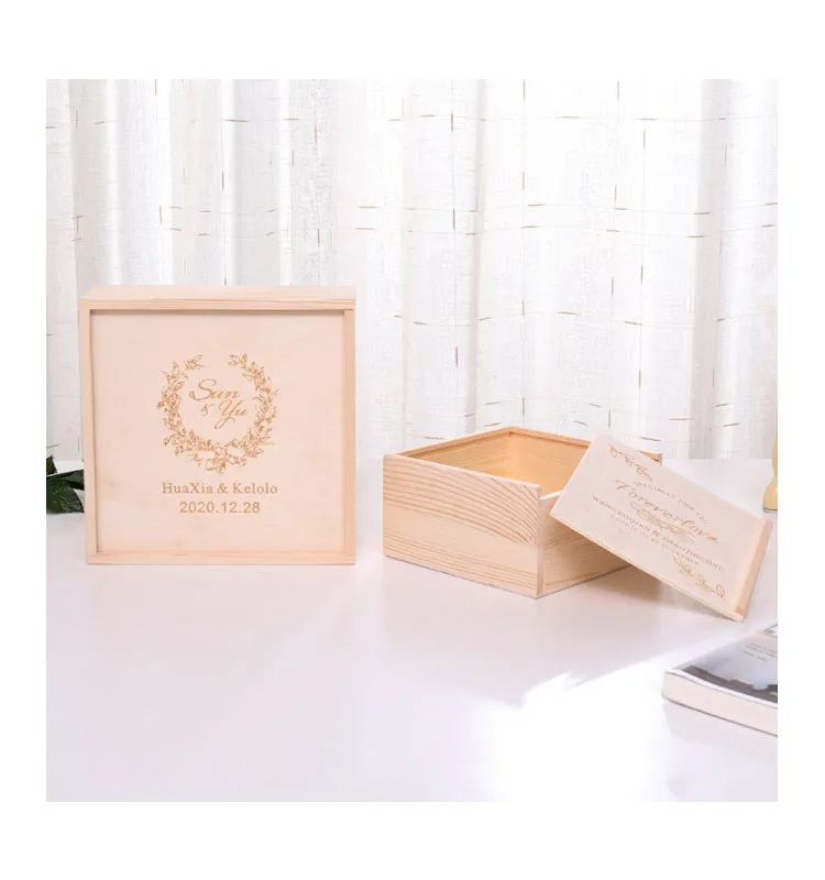 Unfinished Pine Wood Gift Box Storage Box Wooden Wedding Package Gift