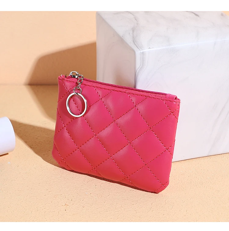 (Dk Pink)New Brand Super Thin Small Credit Card Wallet Women's Leather Key  Chain ID Card Holder Slim Wallet Female Ladies Mini Coin Purse WAR