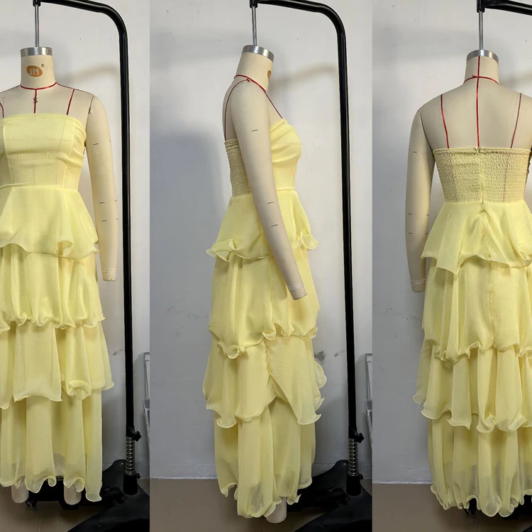 Multilayer Ruffle Gown Ruffle Strapless Dress Wholesale Multi Layer Loose Dress Custom logo ...