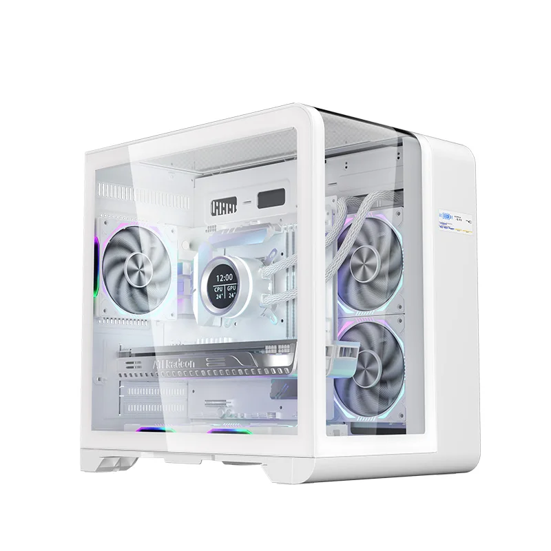 湾曲強化ガラス製ゲーミングPCケース、Micro ATX/Mini ITX対応、ゲーム