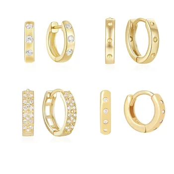 fashion earrings jewelry 925 sterling silver huggie earrings round mini diamond zircon gold plated hoop earrings for women