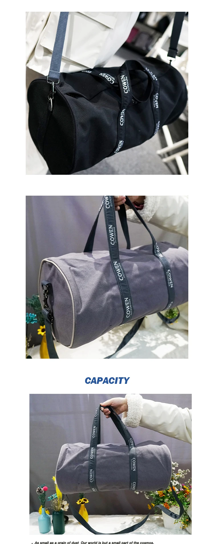 Wholesale Cheap High Quality Black Gary Canvas Gym Duffle Bag Travel