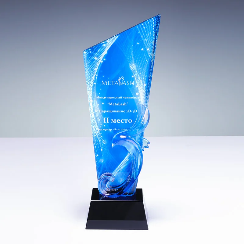 New design color printed crystal trophy awards with customized logo sport plaques manufacture