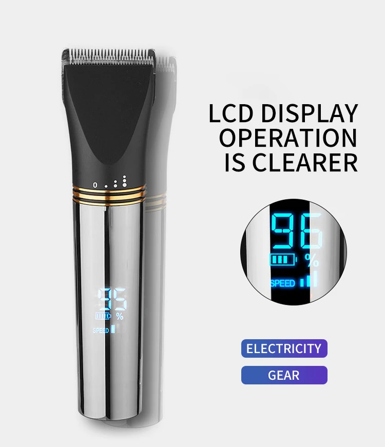 Amazon Lcd Display Ceramic Movable Cutter Head And Titanium Fixed Cutter Head Cordless Rechargeable Hair Clippers