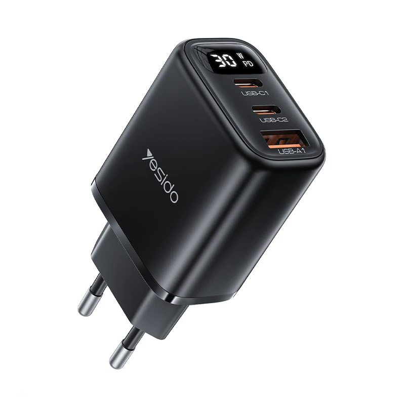 Yesido PD 30W Fast Charging 2*TC & USB Three Ports Smart Digital Display EU Standard Charger