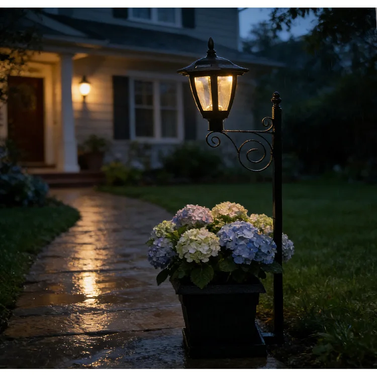 Solar Resin Flower Pot Iron Art Lamp Decorative Piece Outdoor Garden Decoration Small Night Light Multi-functional Garden Lamp