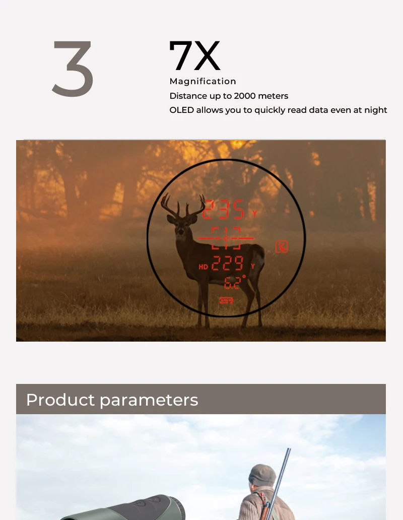 Oled Red Good Quality Hunting Rangefinder 2000y Range Finder Long