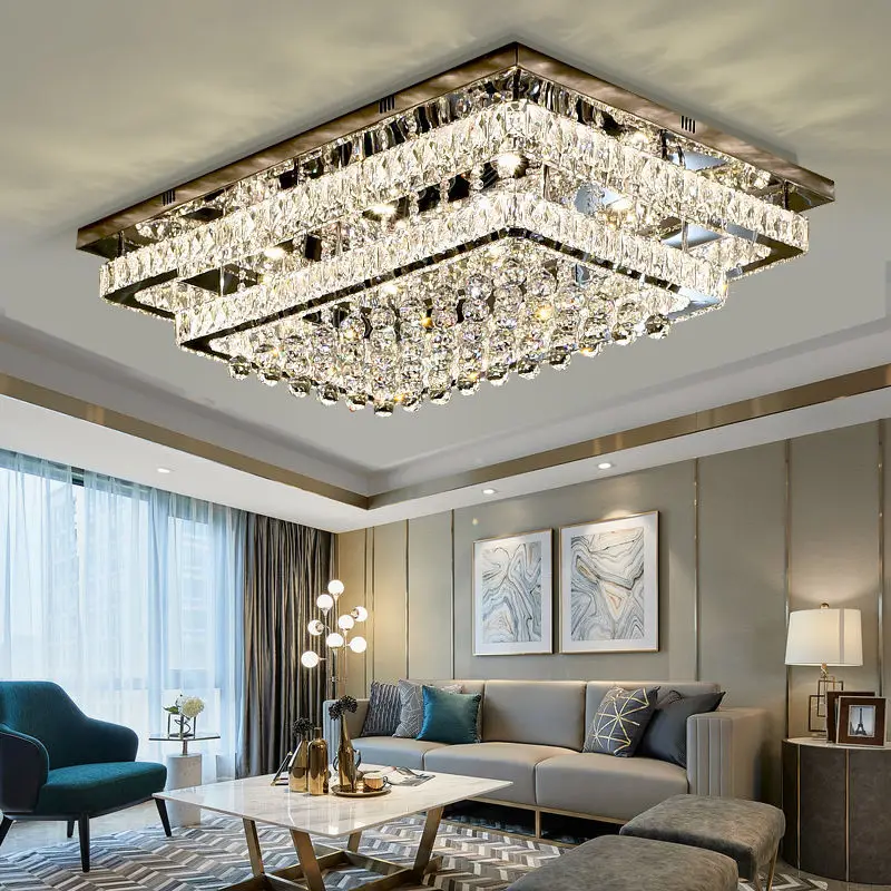 Luxe metalen vierkante kristallen plafonnière elegante hanglamp voor thuis & hotellobby chique woonkamer kroonluchter & hanglampen