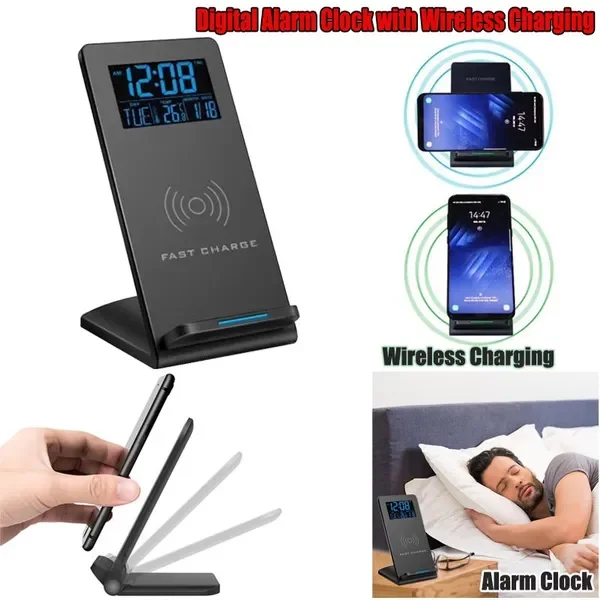 Smart Phone Fast Charging Station Phone Charger Desktop Wireless Charging Stand Mobile Phone Holder Alarm Clock