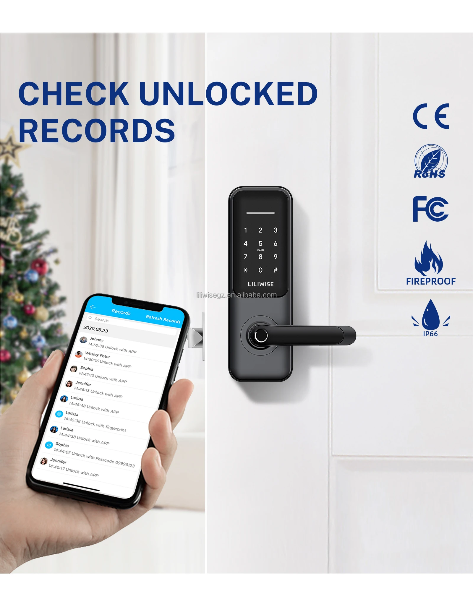 Smart Digital Door Lock with Biometric Fingerprint 35-75mm Door Thickness Multiple Unlock Methods and Cloud Storage 3