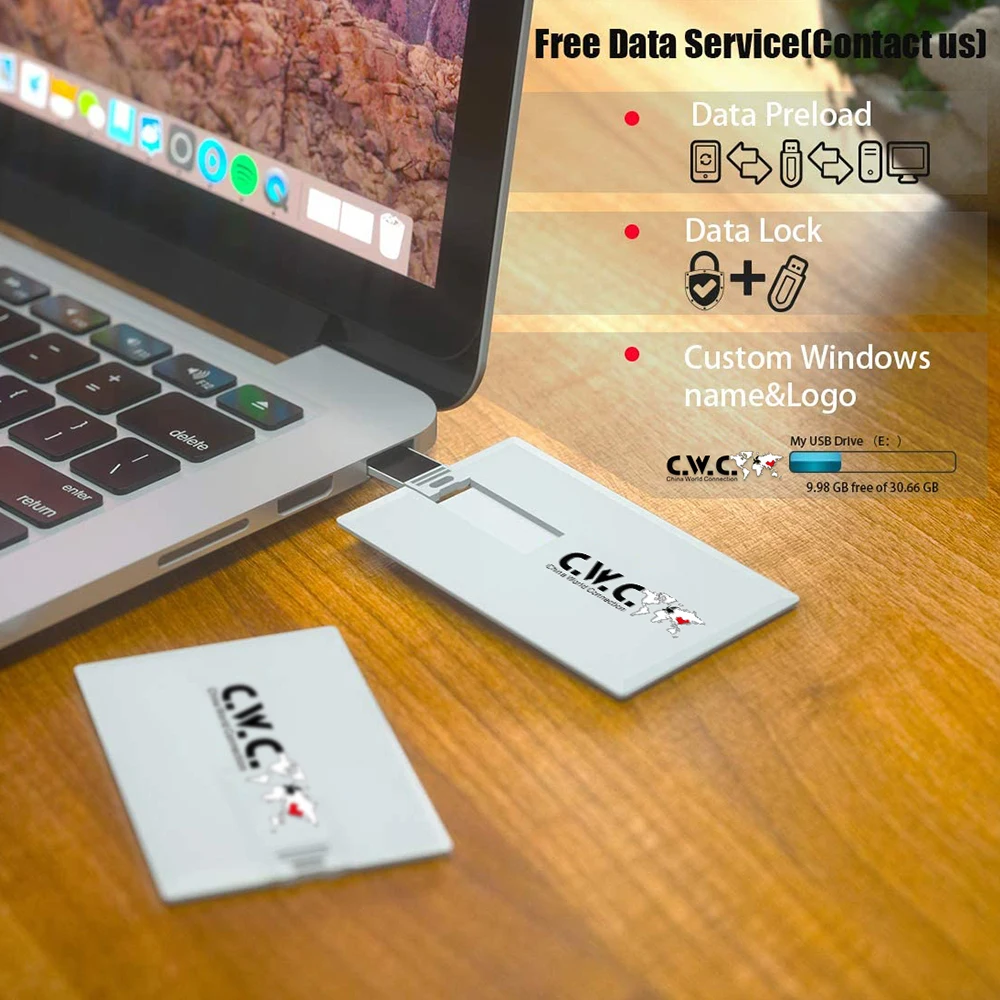 Custom Logo Card Shape USB Plastic Memory Stick 32GB 64GB ATM Pendrive Credit Business Card USB Flash Drive