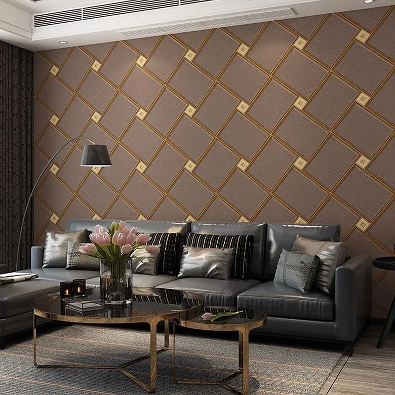 Dark Curry 3d Diamond Square Plaid Wallpaper Bedroom Living Room Background  Hotel Thickened Deerskin Velvet Wallpaper - Buy 3d Design Wallpaper,Design  Velvet Wallpaper,Wallpaper For Hotels Product on 