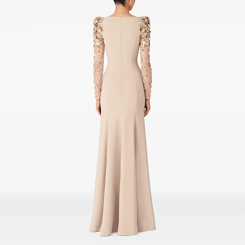 In Stock Celebrity Formal Empire Waist Evening Gown Long Dress 2026 New Mesh Patchwork Heavy Beading Rhinestone Slim Fit