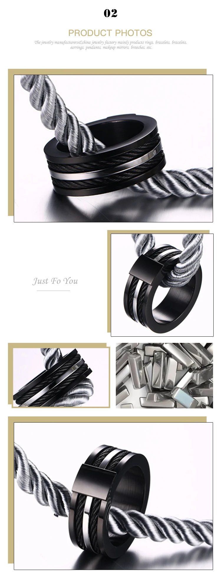 Factory direct supply wholesale 9mm stainless steel black Wia casting men's creative ring R-169