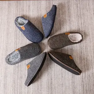 Men's Simple Style Fluffy Warm Anti-Slip Waterproof Fur Plush Comfort Indoor Winter Slides Closed Toe Lightweight Soft TPR