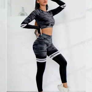 High-End Women's Professional Sports Camouflage Yoga Pants Quick-Drying Sweat-Absorbent Fitness Clothes Tight-Fitting Set