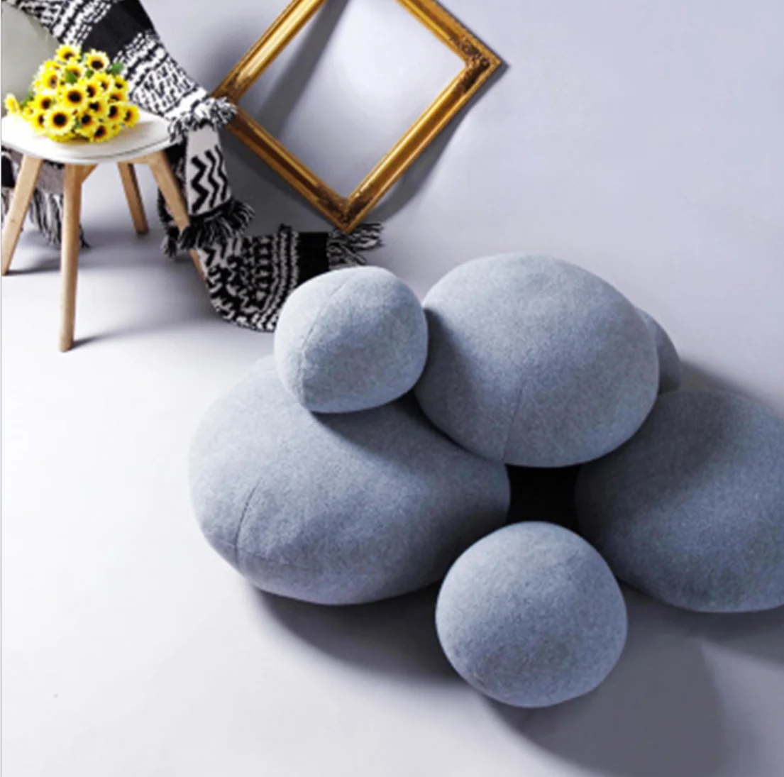 High Quality Velvet Cushions Mix Sizes Pebble Pillows Stuffed Big Rock
