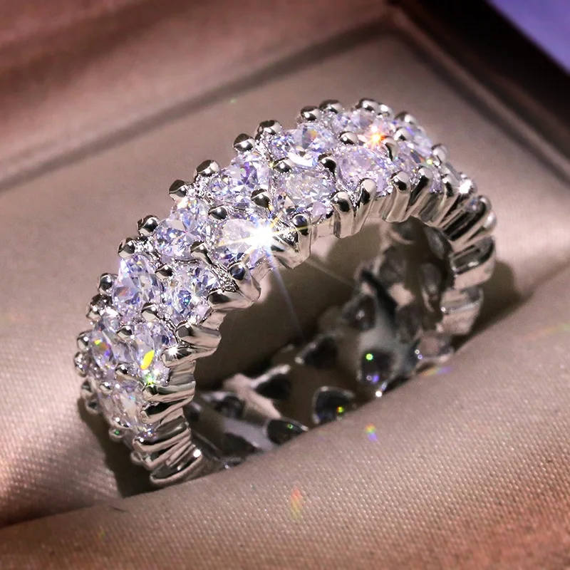 Women Ring White Diamond Heart Jewelry Wedding Band Engagement Rings 
