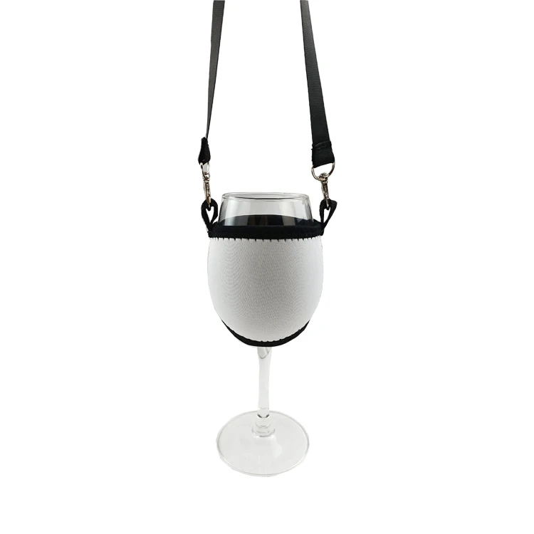 Sublimation Blank Neoprene Wine Glass Cooler Holder With Neck Strap