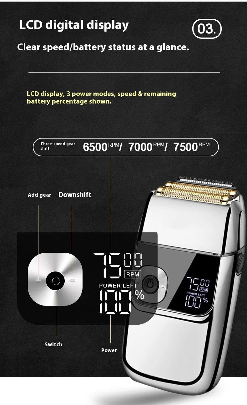 IPX7 Waterproof Men's Electric Razor with 600mAh Battery and 60-90min Working Time for Full Body Use