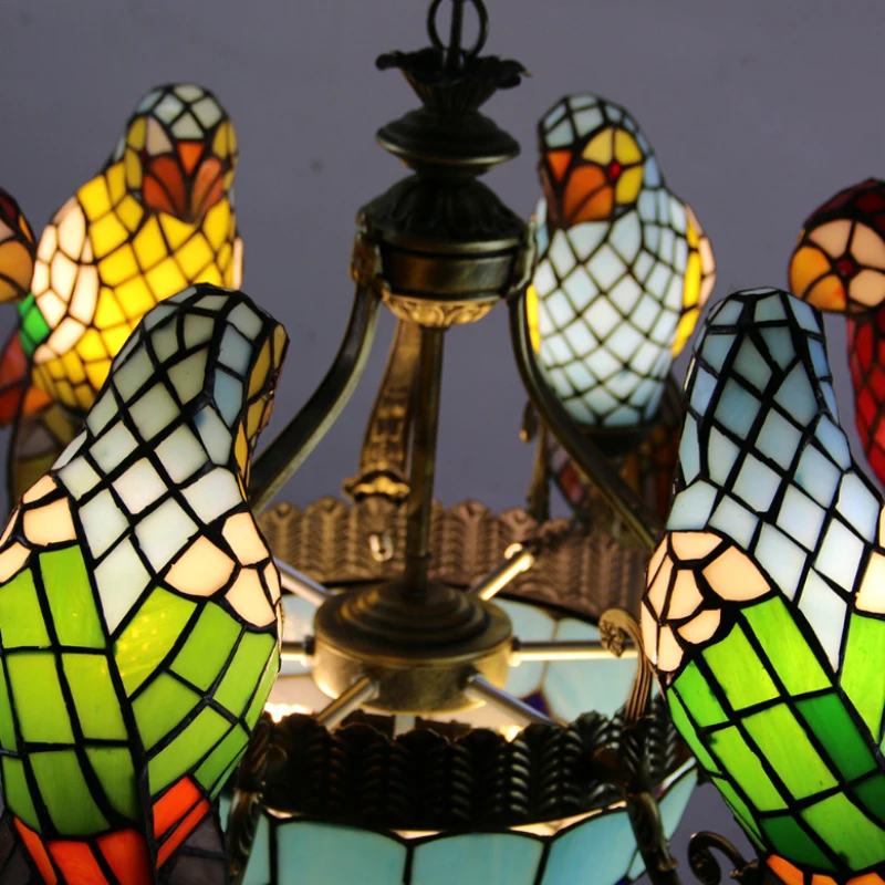 Parrot Tiffany Stained Glass Pendant Light & Chandelier with