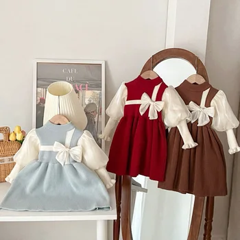 2-8Yrs Girls kids red blue brown bow Valentine's Day dress New children's  Birthday party christmas Xmas new year dress