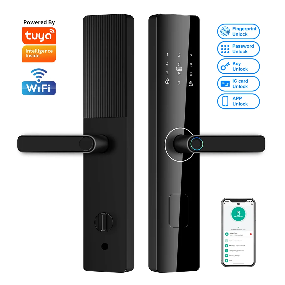 Factory Price Smart Door Lock with Tuya WiFi, Fingerprint, RFID, and Digital Password for Wooden Doors and Apartments Z4