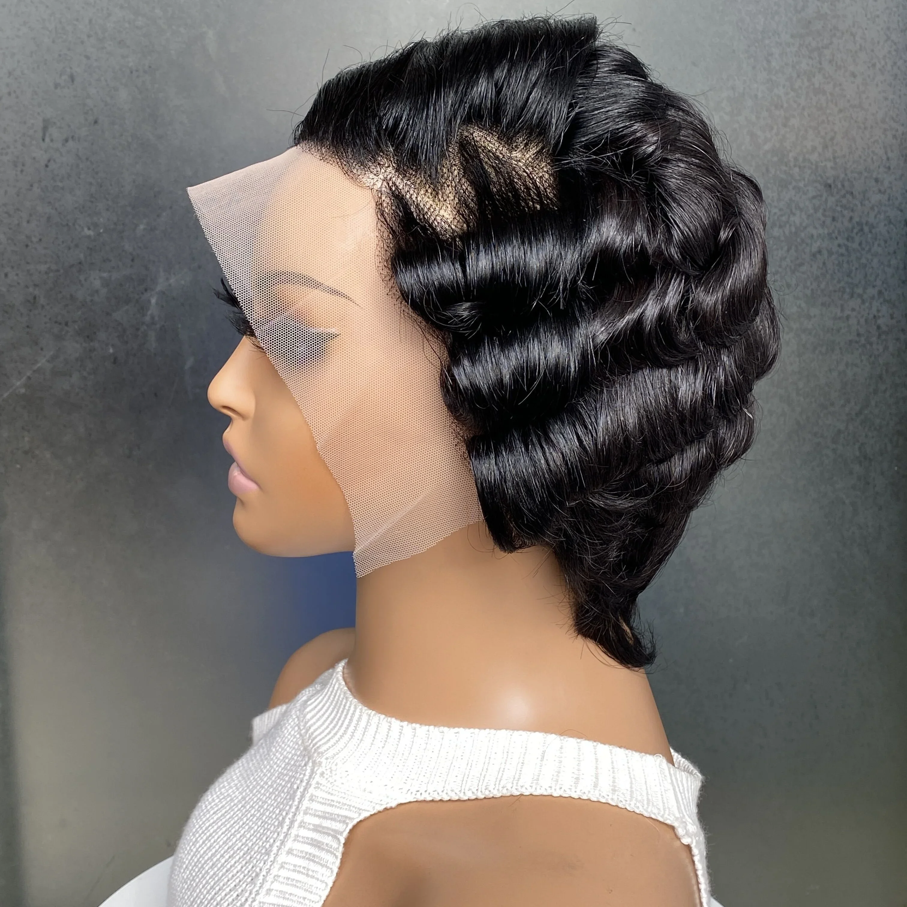 Parrucca frontale in pizzo 13x4 Parrucche umane Remy con parte laterale Taglio corto Pixie per capelli da donna_voghion.com