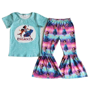 Wholesale casual Toddle Baby Teen Girls Clothing Sets 5 years Children's Clothes Distributors Boutique 2 Pcs Bell Pant Outfit