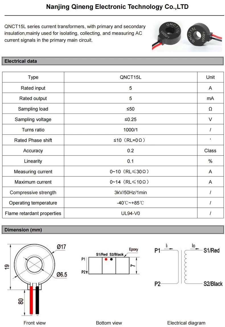 Ring Type CT Current Transformer QNCT16L 10A 10mA 20A 10mA 50A 25mA 2000 1 Ac Toroidal Current Sensor Transducer Factory Price