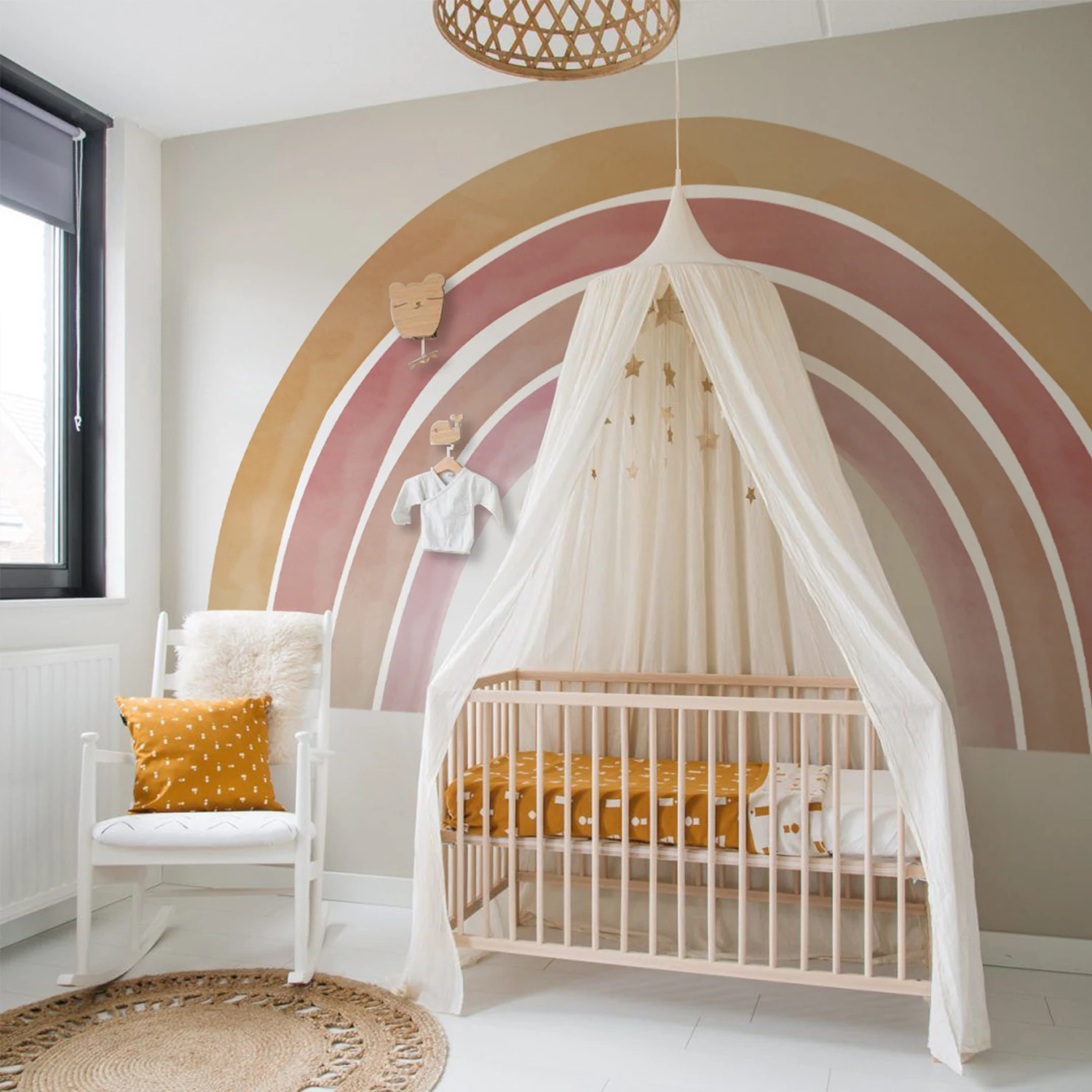 Funlife Girls Bedroom Wall Mural Peach Coral Rainbow