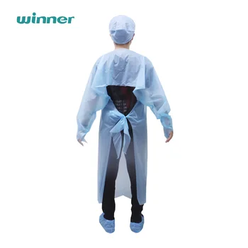 Blue SMS PP PE Disposable gown Waterproof Protective isolation Gown