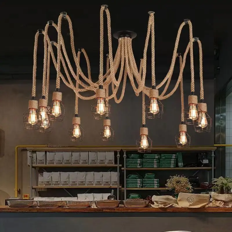 Лидер продаж промышленная люстра с шестью десятью головками Подвесная лампа креативный Ресторан Бар магазин светодиодная на веревке