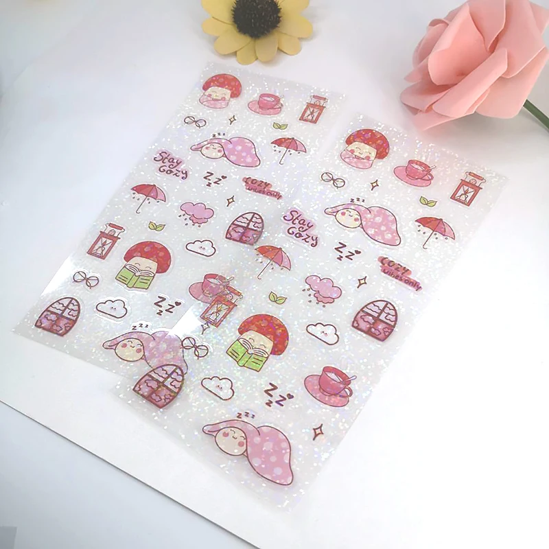 Planner Stickers Custom Vinyl Waterproof Printing Adhesive Printed Cosmetic Holographic Sticker Washi Paper Korean Sticker Sheet