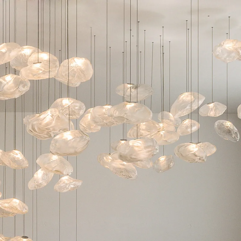 Glass Cloud Pendant Lamp Modern Hanging Hotel Luxury E27 Droplight Chandelier for Villa Home Bar Restaurant Decorative Light