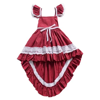 Boutique new girls fly sleeve hi-low dress fashion 14 years old girls red dress white latest frock designs for teenage girl