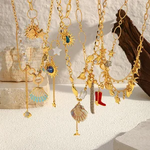 Ilona Ocean Wind Shell Starfish 18k Gold Plated Stainless Steel Pendant Necklace Anti Tarnish Fashion Jewelry Necklace for Women