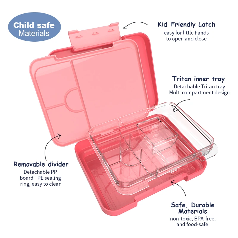 Aohea Hot 4-6 Compartment Plastic Lunch Box  Tritan Tray  Bento Box  for Kids
