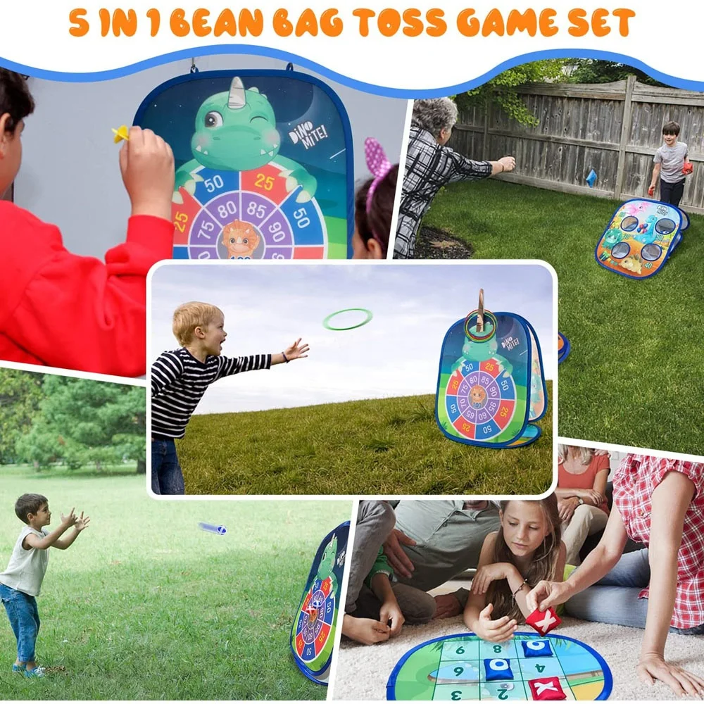 5 in 1 Bean Bag Toss Game Board Outdoor Ring Tossing Toy Dart Board Target Sticky Ball Throwing Sport Toy Indoor Tictactoe Game