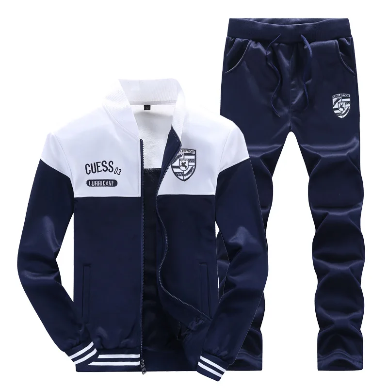 Spring Autumn Sportswear Track Suit Gyms Male Two Piece Pants Set Casual Men Sweatshirt Fleece Tracksuits