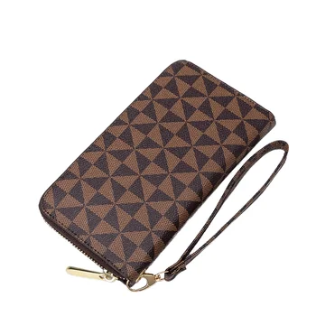New Fashion Designer PU Leather Hand Wallet for Women Men Long Anti-Theft Zipper Small Purse Polyester Wholesale Low Price