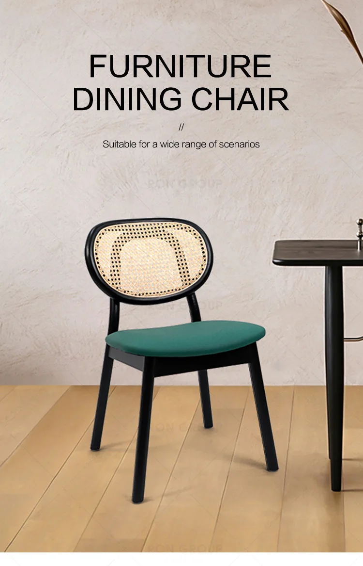 Good quality rattan wooden GreenDining Chair Comfortable Upholstered Soft Chair for Restaurant hotel  party
